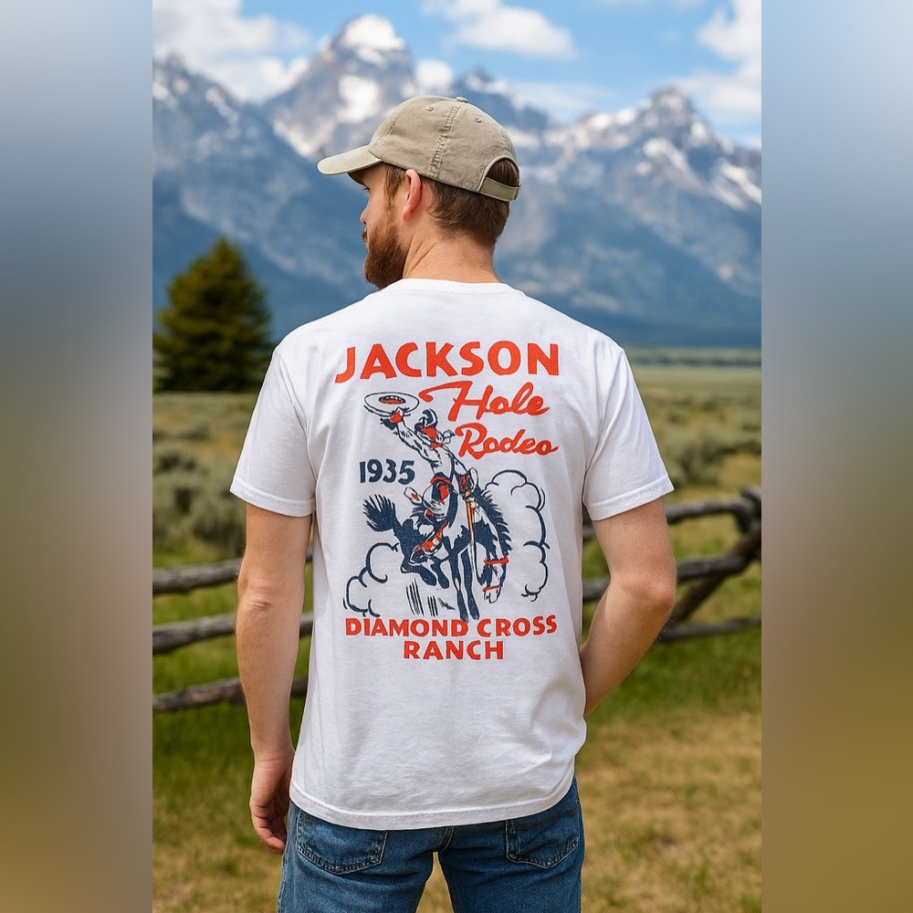 Jackson Hole Rodeo 1935 Diamond Cross Ranch Cowboy Graphic Tee Small Western